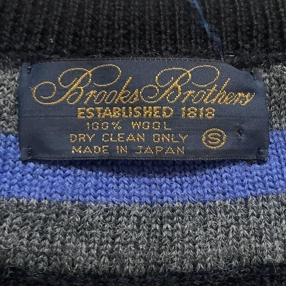 Vintage 80s Brooks Brothers Wool Cabelknit V-Neck Sweater Small Black Made Japan - Picture 3 of 12